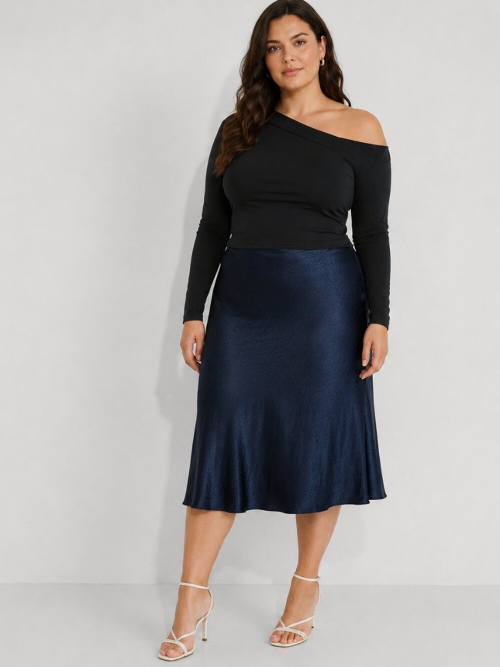 Aritzia Babaton Slip Satin Midi Skirt Dark Navy Blue Size 16